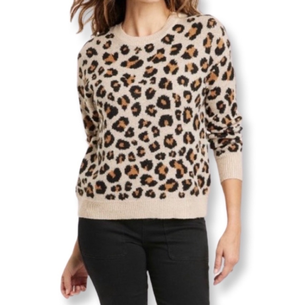 KNOX ROSE Cheetah Leopard‎ Animal Print Crew Neck Sweater Size Medium Boho Fall